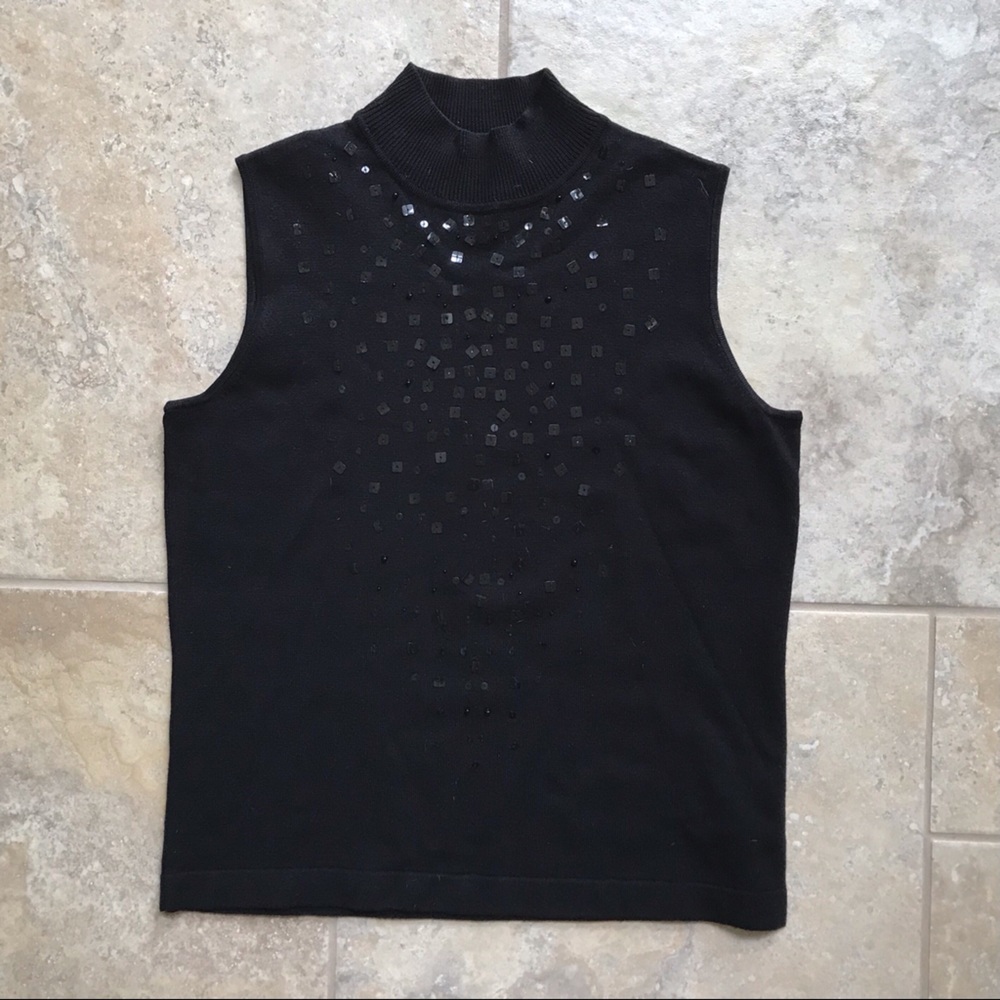 Sleeveless mock turtleneck with sequins